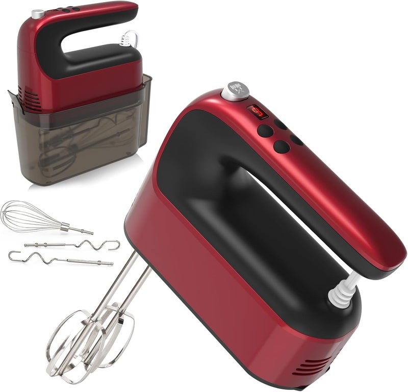 Yomelo 9-Speed Digital Hand Mixer Electric, 400W Powerful DC Motor, Hand Mixer Electric Handheld with Snap-On Storage Case, 5 Stainless Steel Accessories, Beaters, Dough Hooks, Whisk(Red) - Image 1